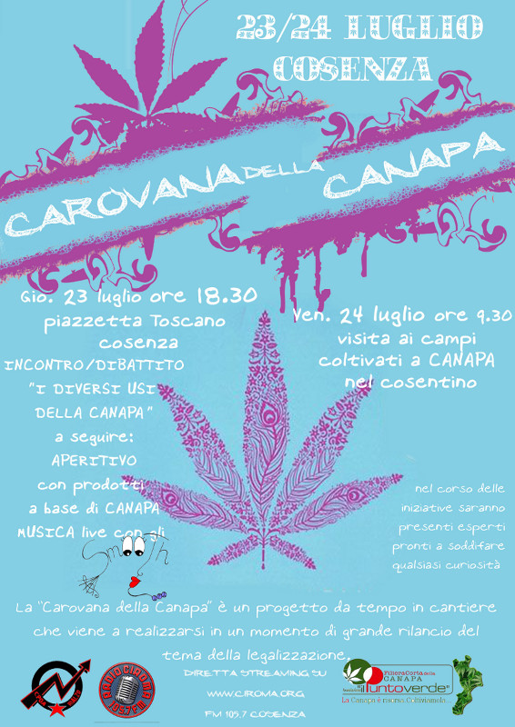 La carovana della canapa: da Torino a Cosenza il 23 e 24&nbsp;luglio