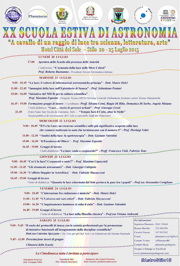 Dal 20 al 25 luglio la XX edizione della scuola estiva di astronomia di Stilo “a cavallo di un raggio di&nbsp;luce”