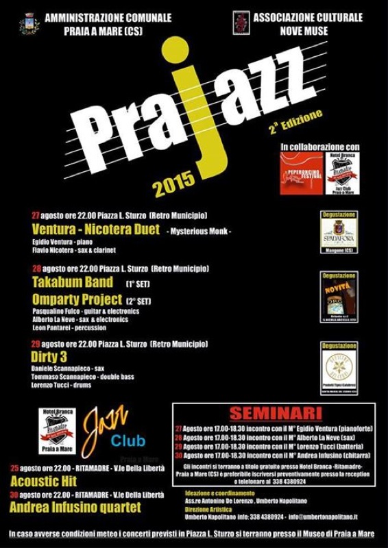 Prajazz si avvia alla II edizione: il cartellone dal 25 al 30 agosto